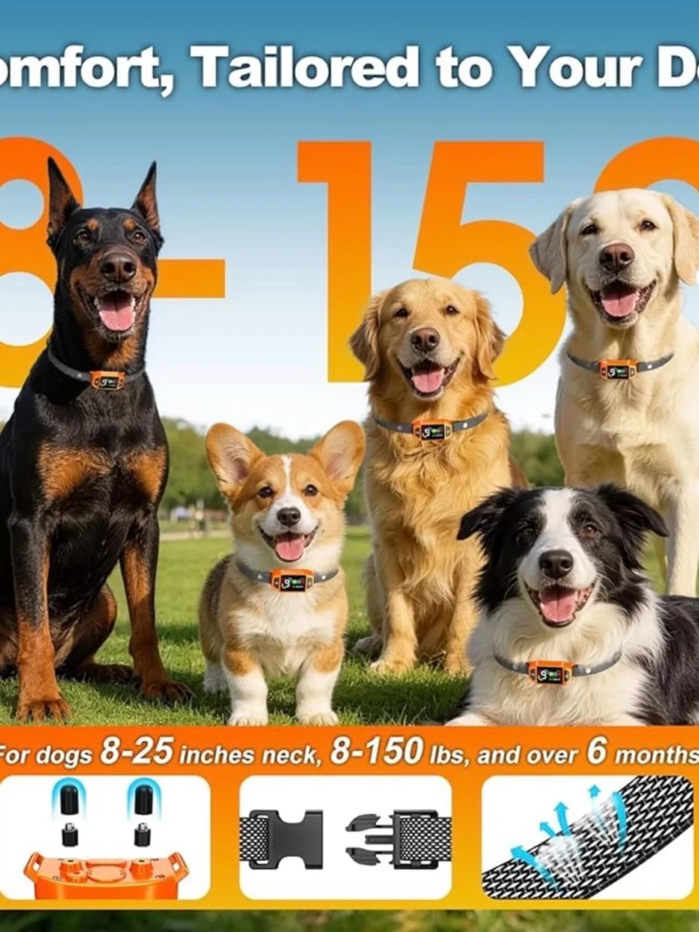 Orange Smart Pet Training Collar - Adjustable Wearable